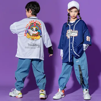 Garoto de Kpop Hip Hop Roupas Cardigan Superior de Beisebol Camisa de Streetwear Tático Carga Jogger Calças para Menina, Menino de Dança, Traje de Roupas