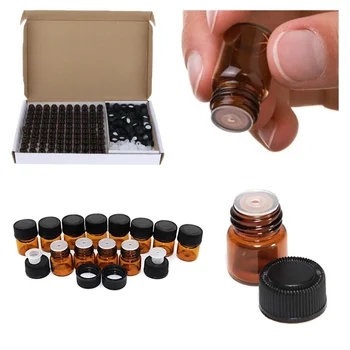 100 unidades de Mini Garrafas de Vidro Âmbar para Óleos Essenciais - Perfume Recipiente de Armazenamento de Mini Garrafas de Óleo Essencial