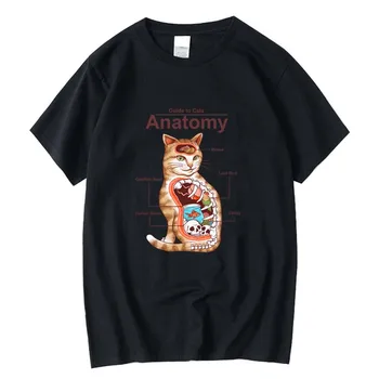 FPACE de qualidade superior, 100%algodão manga curta anatomia do gato homens T-shirt casual solta homens camiseta legal o-pescoço camiseta homens, camisetas, tops