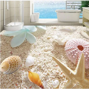 wellyu Personalizados grande afresco 3D praia estrela do mar concha flores piso adesivo de pvc, de espessura de desgaste de fundo