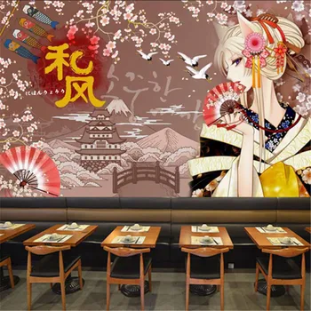Desenhado À Mão, Em Estilo Japonês, Personagem De Desenho Industrial Decoração De Papel De Parede Restaurante De Sushi De Fundo, Papéis De Parede Mural