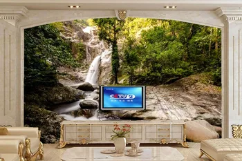 Personalizado murais de parede natureza,Uma cachoeira na selva, papel de parede,sala de estar com TELEVISÃO, sofá de parede papel de parede para quarto de paredes em 3d