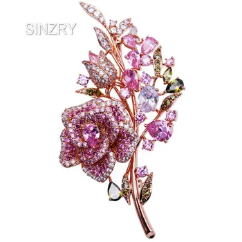 SINZRY criativo de jóias de noiva, acessórios cor-de-rosa zircônia cúbica de luxo flor de rosa terno broches pin senhora lenço botão presente da jóia