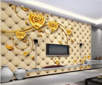 3D Personalize o Golden Rose TV da Sala de estar Sofá de Fundo Mural Europeu e Americano Foto de Decoração de Flores de papel de Parede da Foto