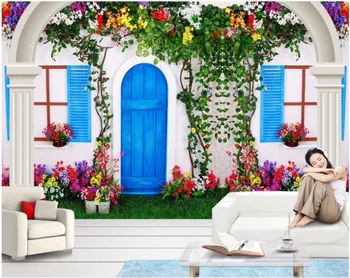 Personalizado mural de fotos em 3d papel de parede do quarto Azul e azul, flores e trepadeiras pintura 3d murais de parede papel de parede para parede 3 d
