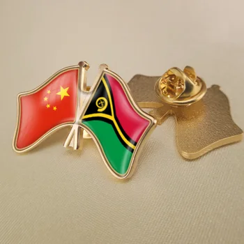 China e Vanuatu Cruzado Duplo Amizade Bandeiras Alfinetes de Lapela Broche de Crachás